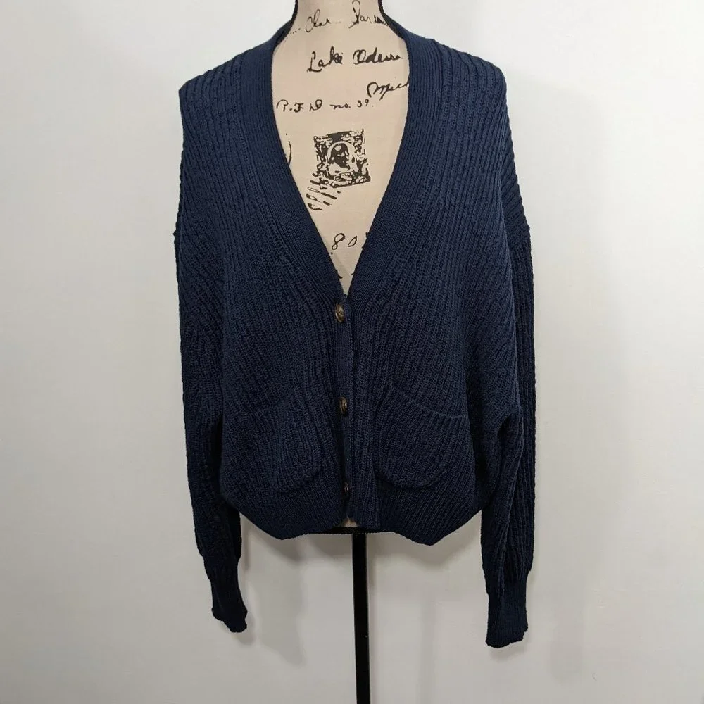 NWT J. Crew Cropped Patch Pocket Beach Cardigan Sweater Navy Size 2XL AY828